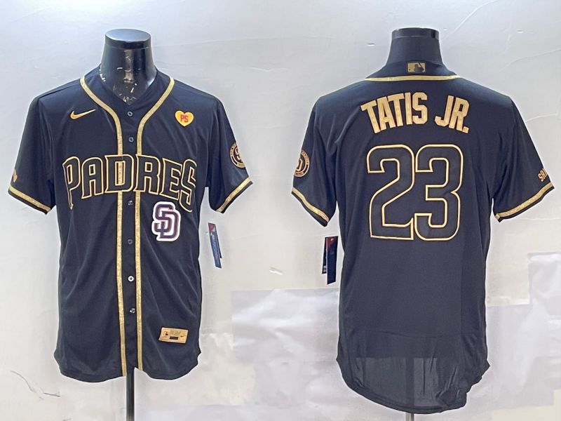 Men San Diego Padres #23 Tatis jr Black Gold Elite 2025 Nike MLB Jersey style 12
